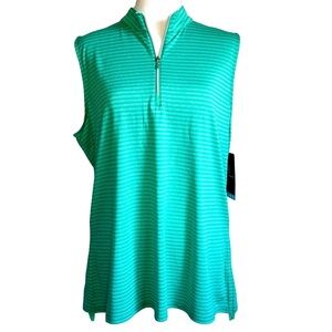 PGA Tour NWT Green Striped Two Tone Sleeveless 1/4 Zip Golf Shirt Size XL
